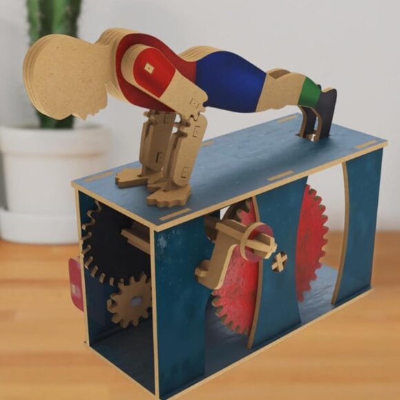 NEW Wooden DIY Model Kit Wooden Automata Automotron STEM Craft PUSH UP iló Gift - Picture 1 of 15